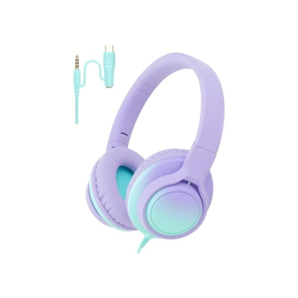 USB C & 3.5mm 2 in 1 Wired Headphones, Stereo Over Ear Headphones with HD Mic