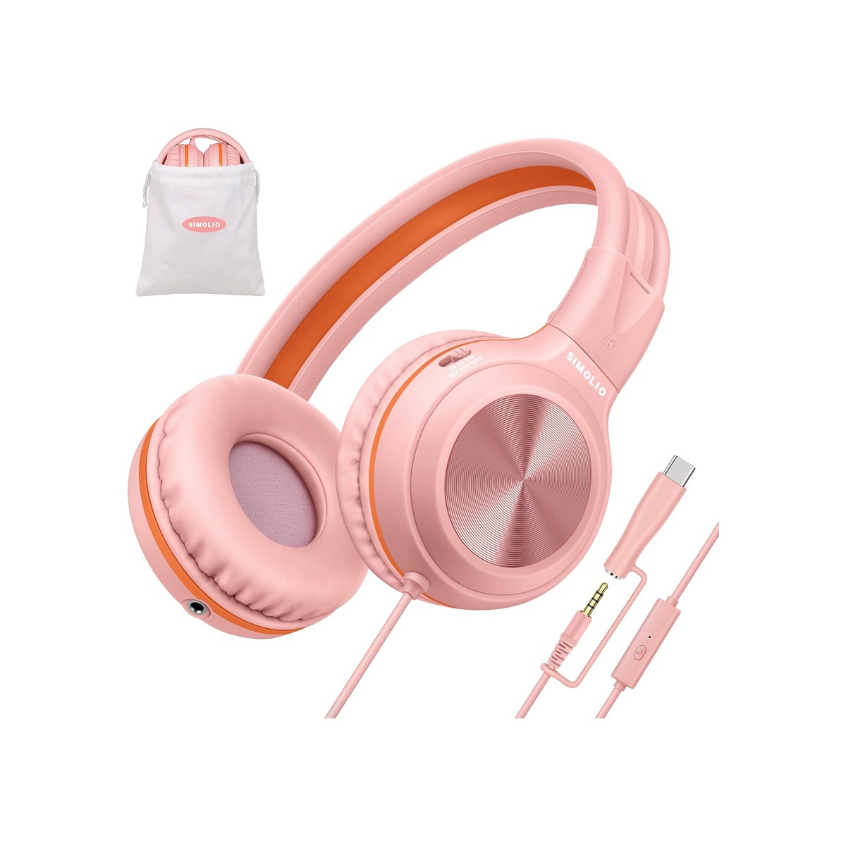 SIMOLIO Kids Wired Headphones for School, USB C to 3.5mm Dongle Stereo Sound-1 SIMOLIO Kids Wired Headphones for School, USB C to 3.5mm Dongle Stereo Sound - Image 1