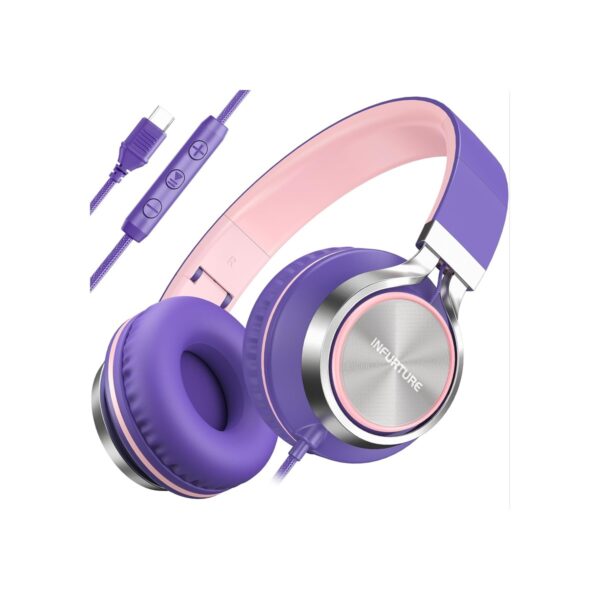 INFURTURE USB C Headphone for Kids & Adults Over-Ear Headphone with HD Mic