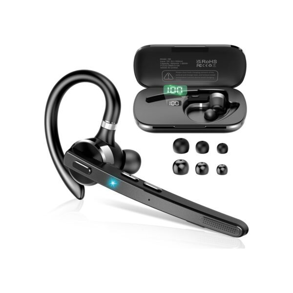 Bluetooth Headset, 90Hrs Single-Ear Headset with APTX HD Audio & Mute Button
