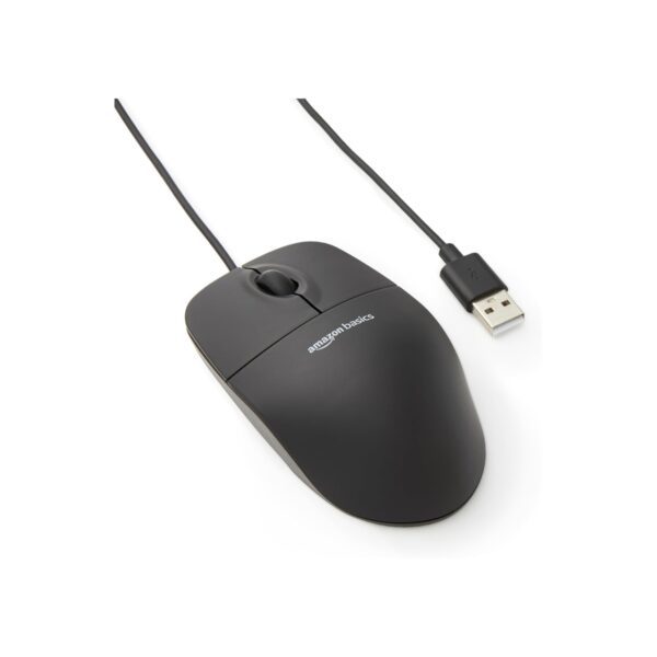 Amazon Basics 3-Button USB Wired Mouse with Responsive Tracking, Plug & Play