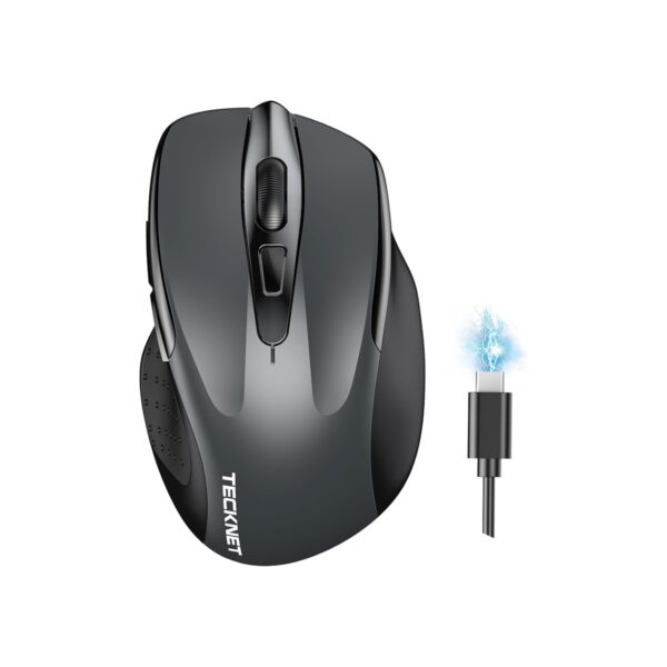 TECKNET Wireless Mouse, BT 5.0/2.4G, Rechargeable 6-DPI Silent, Grey