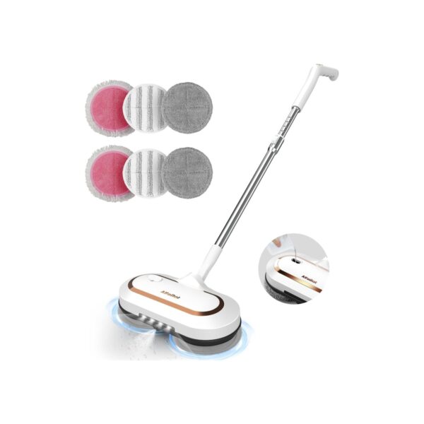 AlfaBot Cordless Electric Mop, Dual Spin Power Floor Cleaner with LED Headlight
