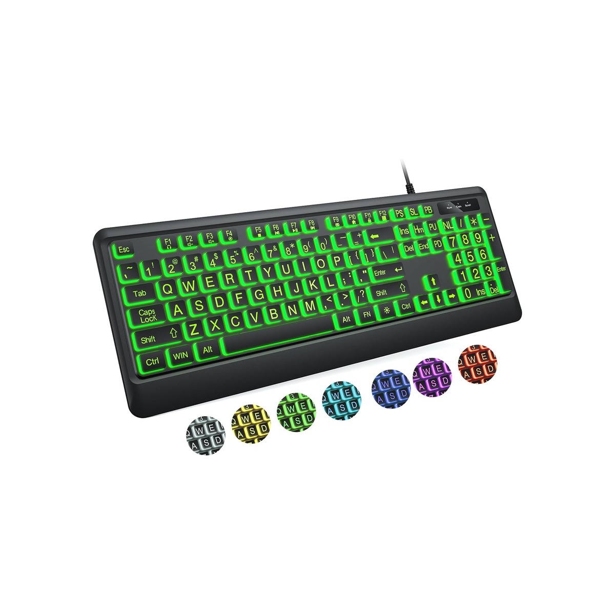 KOPJIPPOM Large Print Keyboard - 7 Interchangeable Backlight Colors-1 KOPJIPPOM Large Print Keyboard - 7 Interchangeable Backlight Colors - Image 1