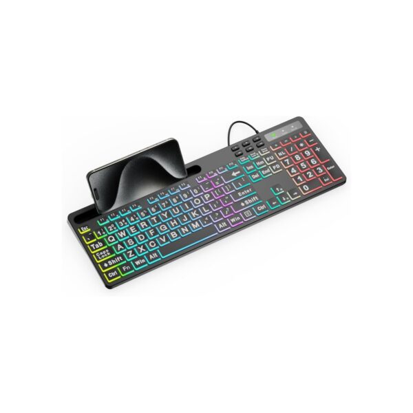 MARVO Large Print Backlit Keyboard, WK712 Wired Computer Keyboards with 7 Colors
