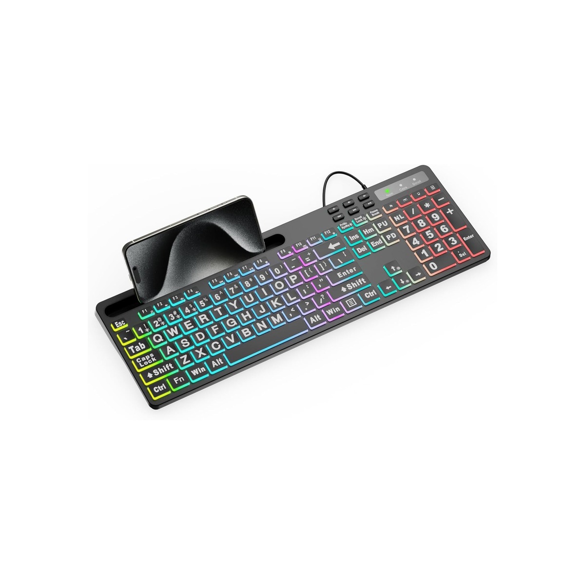 MARVO Large Print Backlit Keyboard, WK712 Wired Computer Keyboards with 7 Colors-1 MARVO Large Print Backlit Keyboard, WK712 Wired Computer Keyboards with 7 Colors - Image 1