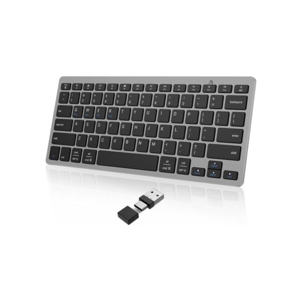OMOTON Compact Wireless Keyboard for PC/Tablet, USB-C USB-A, Grey