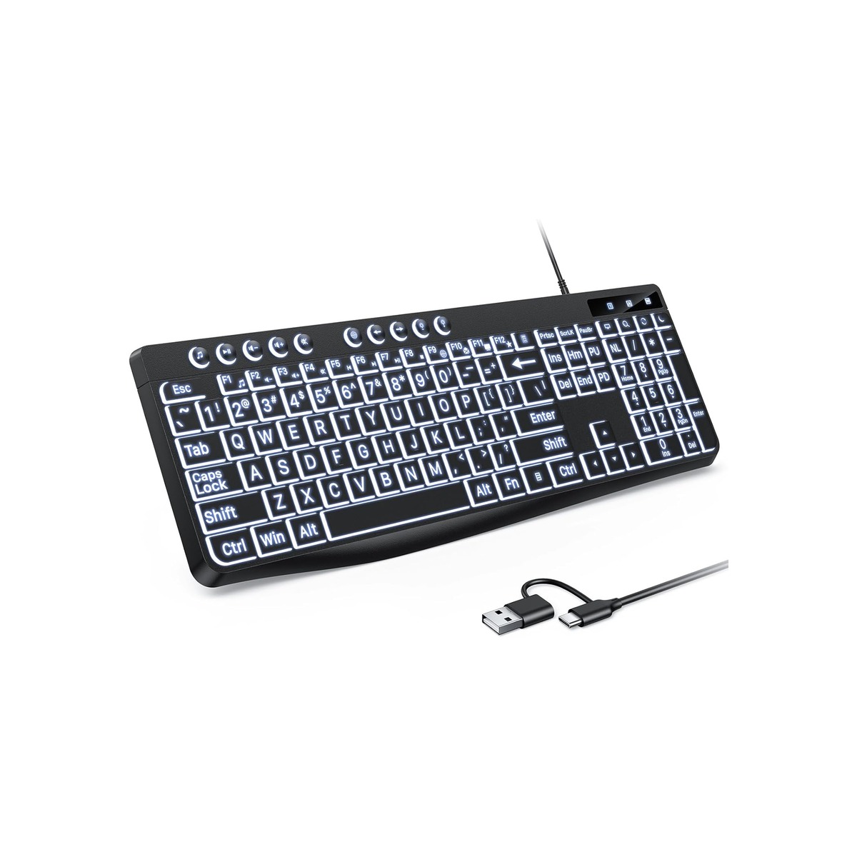 OMOTON Large Print Backlit Keyboard with Dual USB C and USB A Interface-1 OMOTON Large Print Backlit Keyboard with Dual USB C and USB A Interface - Image 1
