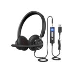 Wired Headphones with Microphone for PC, On-Ear Computer Laptop USB Headset with