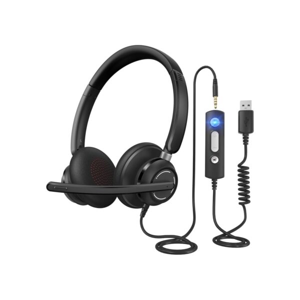 Wired Headphones with Microphone for PC, On-Ear Computer Laptop USB Headset with