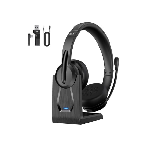 AOC Wireless Headset with Mic for Work, Bluetooth 5.4 Wireless Headset with AI