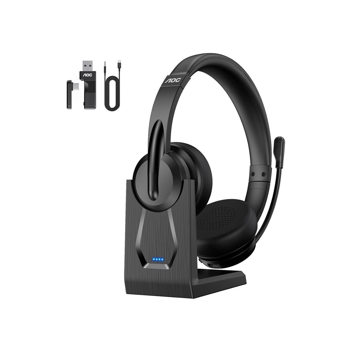 AOC Wireless Headset with Mic for Work, Bluetooth 5.4 Wireless Headset with AI-1 AOC Wireless Headset with Mic for Work, Bluetooth 5.4 Wireless Headset with AI - Image 1