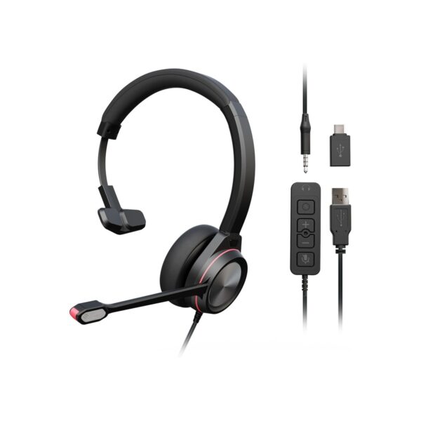 USB Headset with Microphone for PC, Mono Wired Computer Headset with 3.5mm & USB