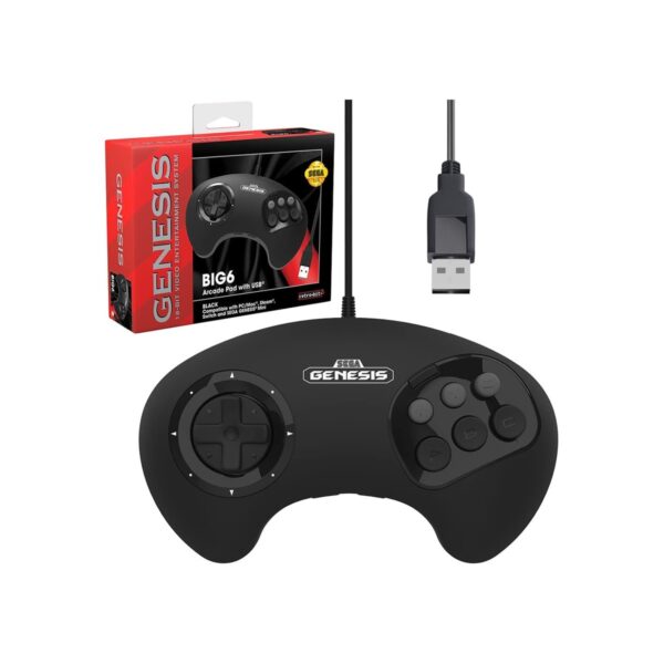 Retro-Bit BIG6 USB 8-Button Arcade Controller Pad for Sega Genesis Mini, Switch
