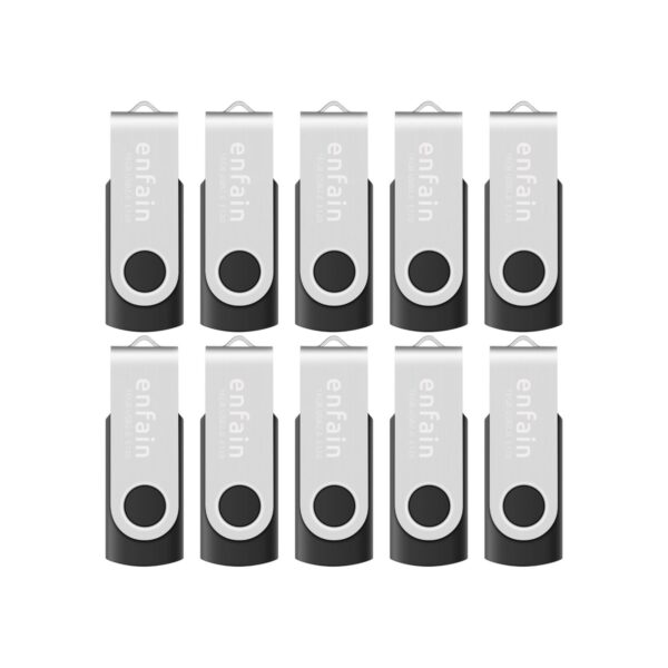 10-Pack Enfain 16GB USB 2.0 Flash Memory Stick Swivel Thumb Drives for Universal