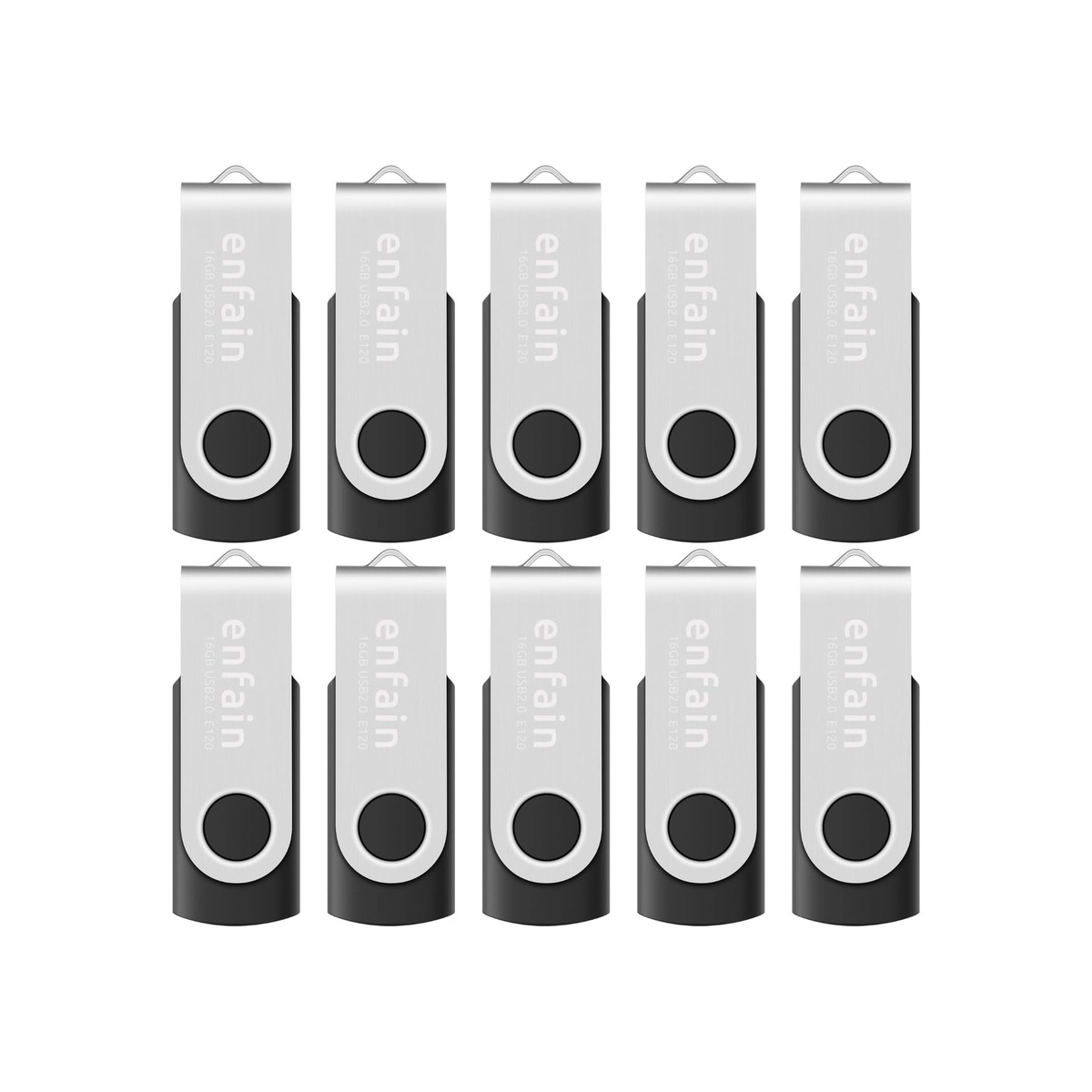 10-Pack Enfain 16GB USB 2.0 Flash Memory Stick Swivel Thumb Drives for Universal-1 10-Pack Enfain 16GB USB 2.0 Flash Memory Stick Swivel Thumb Drives for Universal - Image 1