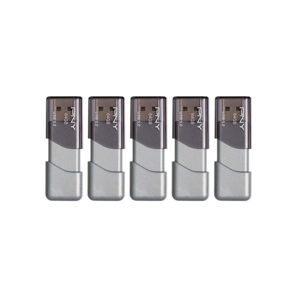 PNY 64GB Turbo Attaché 3 USB 3.0 Flash Drive, Silver (Pack of 5)