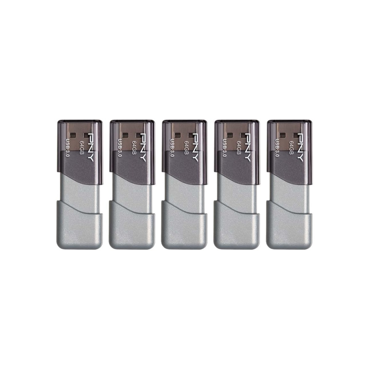 PNY 64GB Turbo Attaché 3 USB 3.0 Flash Drive, Silver (Pack of 5)-1 PNY 64GB Turbo Attaché 3 USB 3.0 Flash Drive, Silver (Pack of 5) - Image 1