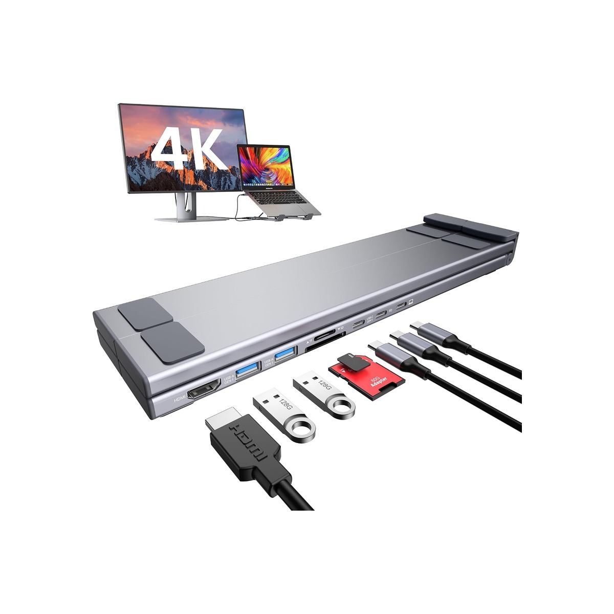 USB C Laptop Docking Station Stand, 7 in 1 Hub With 4K HDMI, 2 USB 3.1, PD 100W-1 USB C Laptop Docking Station Stand, 7 in 1 Hub With 4K HDMI, 2 USB 3.1, PD 100W - Image 1