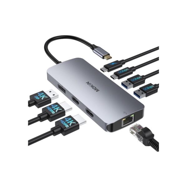 USB C Docking Station 3 Monitors, MOKiN USB C Docking Station with 2 HDMI