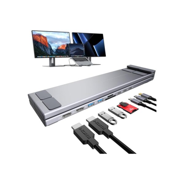 Mukiya USB C Laptop Docking Station Stand, Dual Monitor 4K@60Hz