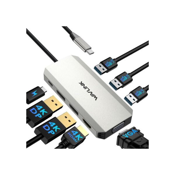 WAVLINK Laptop Docking Station, Quad Monitors, Dual DisplayPort, HDMI, VGA