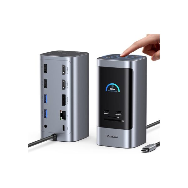 RayCue 15 in 1 Laptop Docking Station 3 Monitors, Triple 8K Display with 3 HDMI