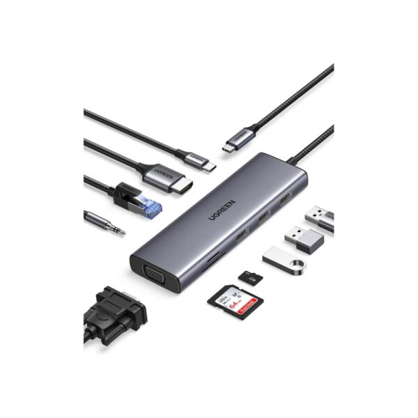 UGREEN USB C Hub, USB-C 10-in-1 Dongle with Dual Monitor 4K HDMI and VGA