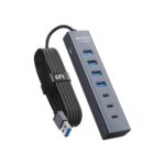 6Ft 7-Port USB Hub 3.0 for Desktop, 4 USB-A & 3 USB-C Ports Aluminium 5Gbps USB