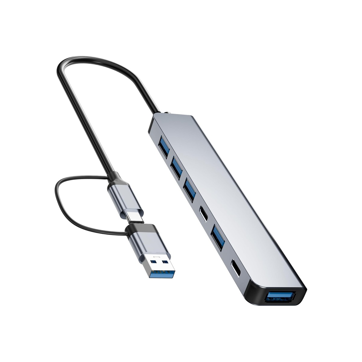 Aluminum 7 in 1 USB C/USB Hub, 2* USB C and 5* USB, USB 3.0 and USB 2.0 Ports-1 Aluminum 7 in 1 USB C/USB Hub, 2* USB C and 5* USB, USB 3.0 and USB 2.0 Ports - Image 1