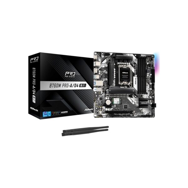ASRock B760M Pro-A/D4 WiFi Micro ATX Motherboard, Intel LGA1700, DDR4 5333+ (OC)