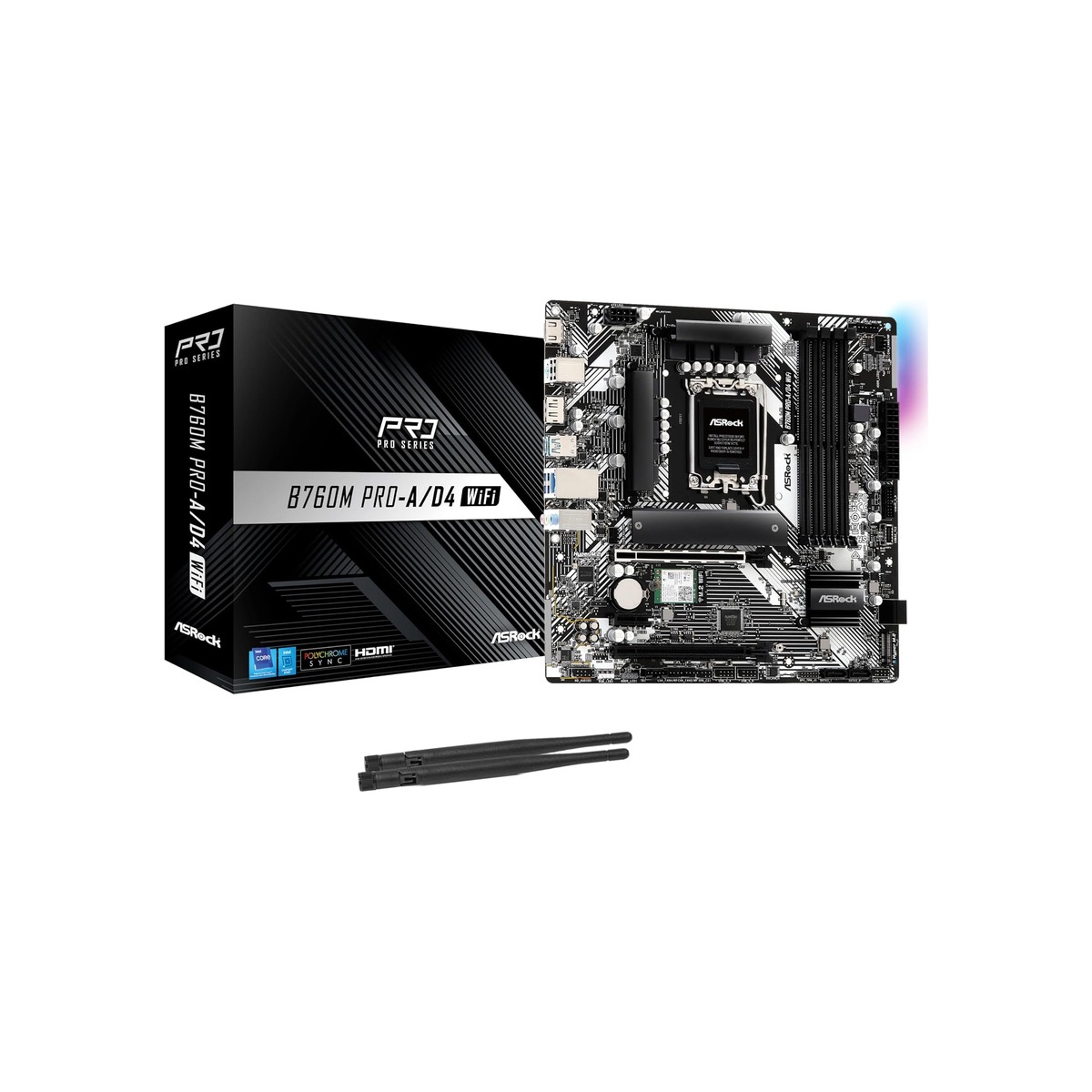 ASRock B760M Pro-A/D4 WiFi Micro ATX Motherboard, Intel LGA1700, DDR4 5333+ (OC)-1 ASRock B760M Pro-A/D4 WiFi Micro ATX Motherboard, Intel LGA1700, DDR4 5333+ (OC) - Image 1