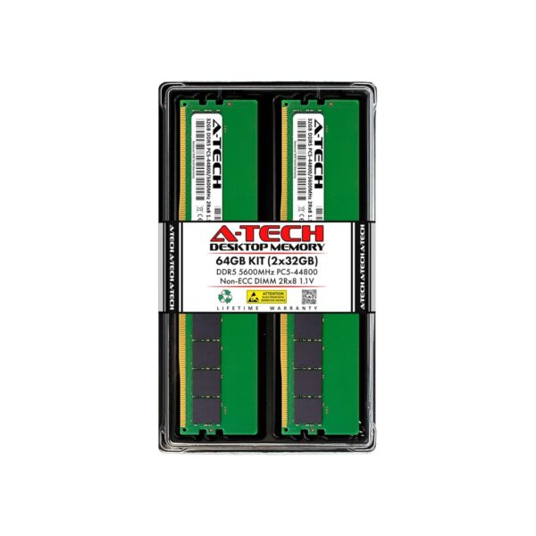 A-Tech 64GB Kit (2x32GB) DDR5 5600MHz PC5-44800 CL46 UDIMM 2Rx8 Dual Rank 1.1V