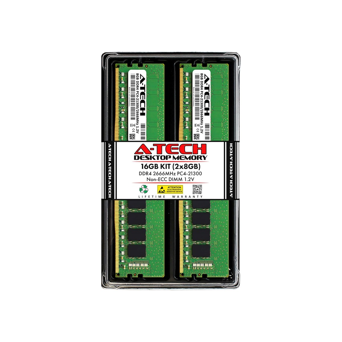 A-Tech 16GB (2x8GB) DDR4 2666 MHz UDIMM PC4-21300 (PC4-2666V) CL19 DIMM Non-ECC-1 A-Tech 16GB (2x8GB) DDR4 2666 MHz UDIMM PC4-21300 (PC4-2666V) CL19 DIMM Non-ECC - Image 1