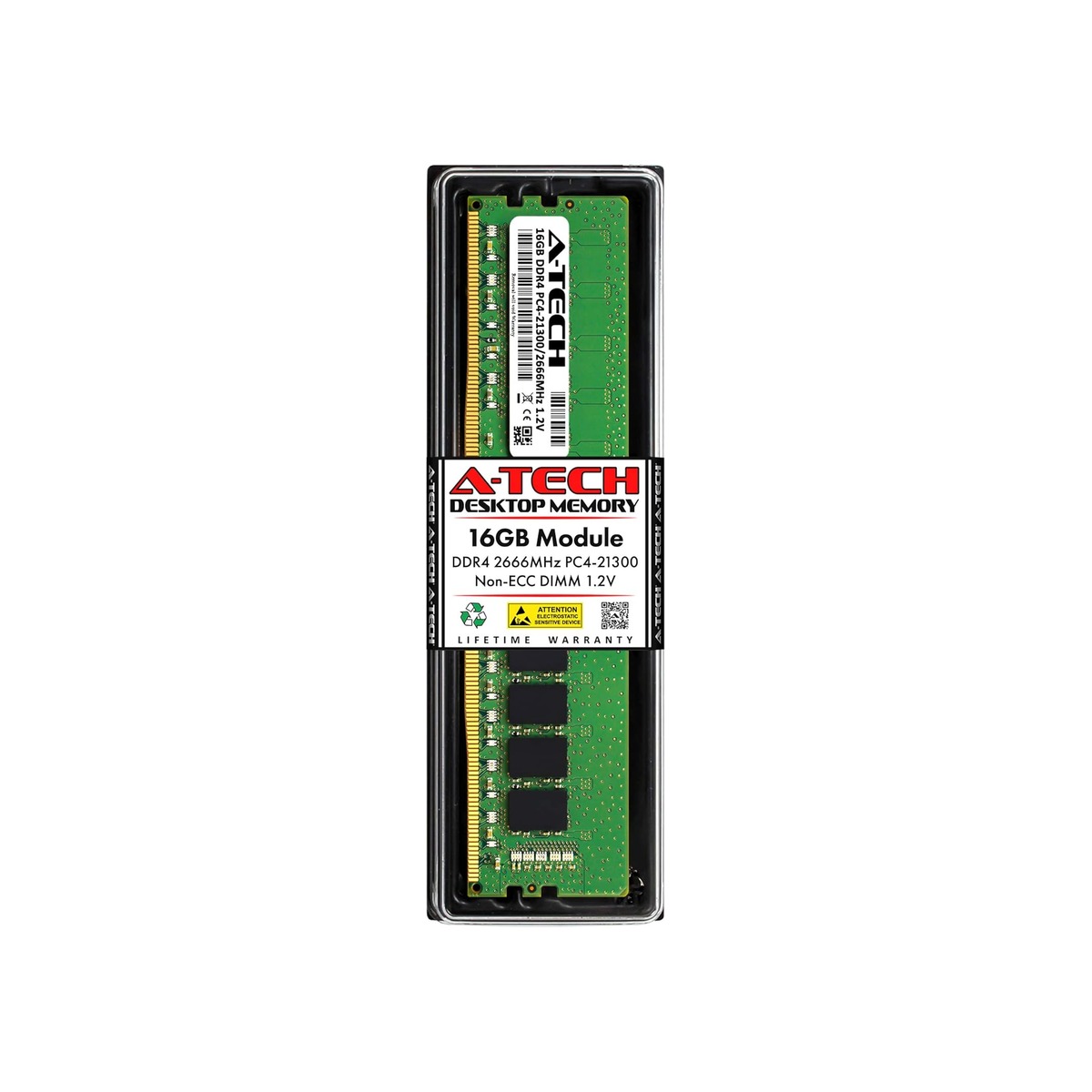 A-Tech 16GB DDR4 2666 MHz UDIMM PC4-21300 (PC4-2666V) CL19 DIMM Non-ECC Desktop-1 A-Tech 16GB DDR4 2666 MHz UDIMM PC4-21300 (PC4-2666V) CL19 DIMM Non-ECC Desktop - Image 1
