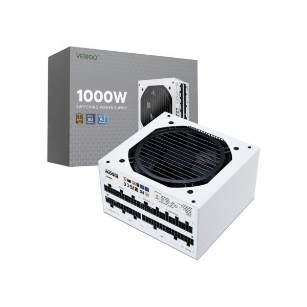 Vetroo 1000W White Power Supply, ATX 3.1 Ready & Dual PCIe 5.1