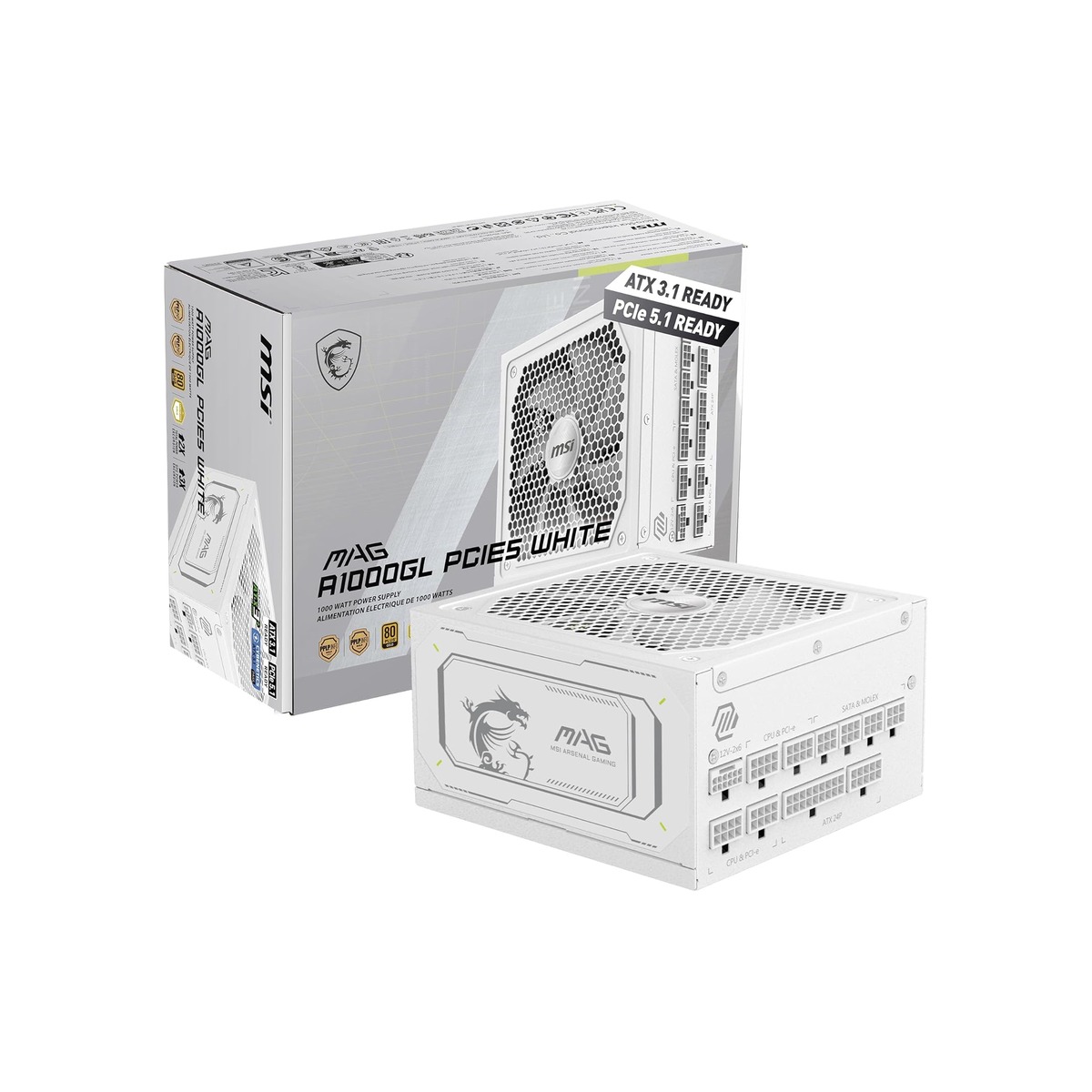 MSI MAG A1000GL PCIE5 White, Fully Modular Compact Gaming 1000W Power Supply-1 MSI MAG A1000GL PCIE5 White, Fully Modular Compact Gaming 1000W Power Supply - Image 1