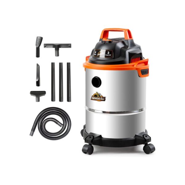 Armor All VOC408S 0901 4 Gallon 3 Peak HP Stainless Steel Wet/Dry Vacuum, Orange