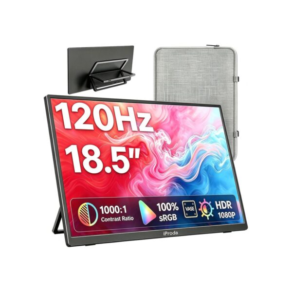 18.5 Inch Portable Monitor, HDMI USB-C Slim 120Hz Portable Gaming Monitor