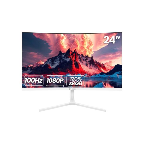 CRUA 24" FHD 100Hz Curved Monitor, 120% sRGB, HDMI/VGA, Frameless, White