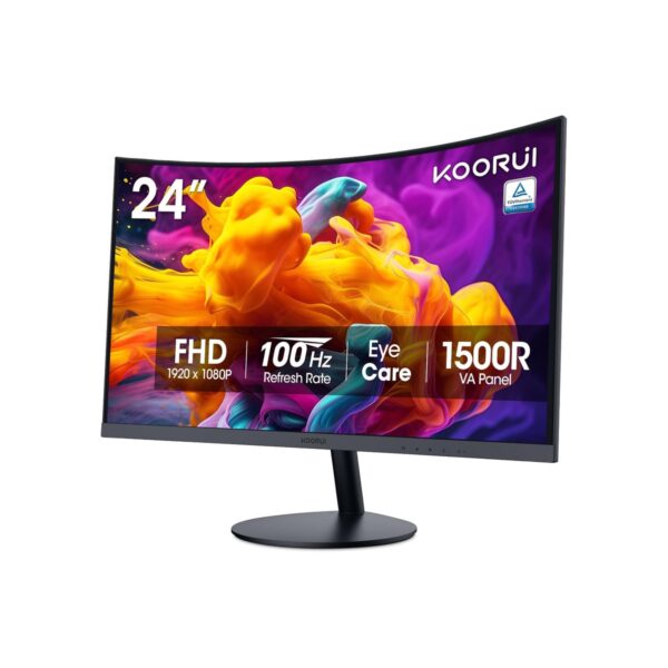 KOORUI 24 inch Curved Computer Monitor, FHD 100Hz VA 1500R PC Screen