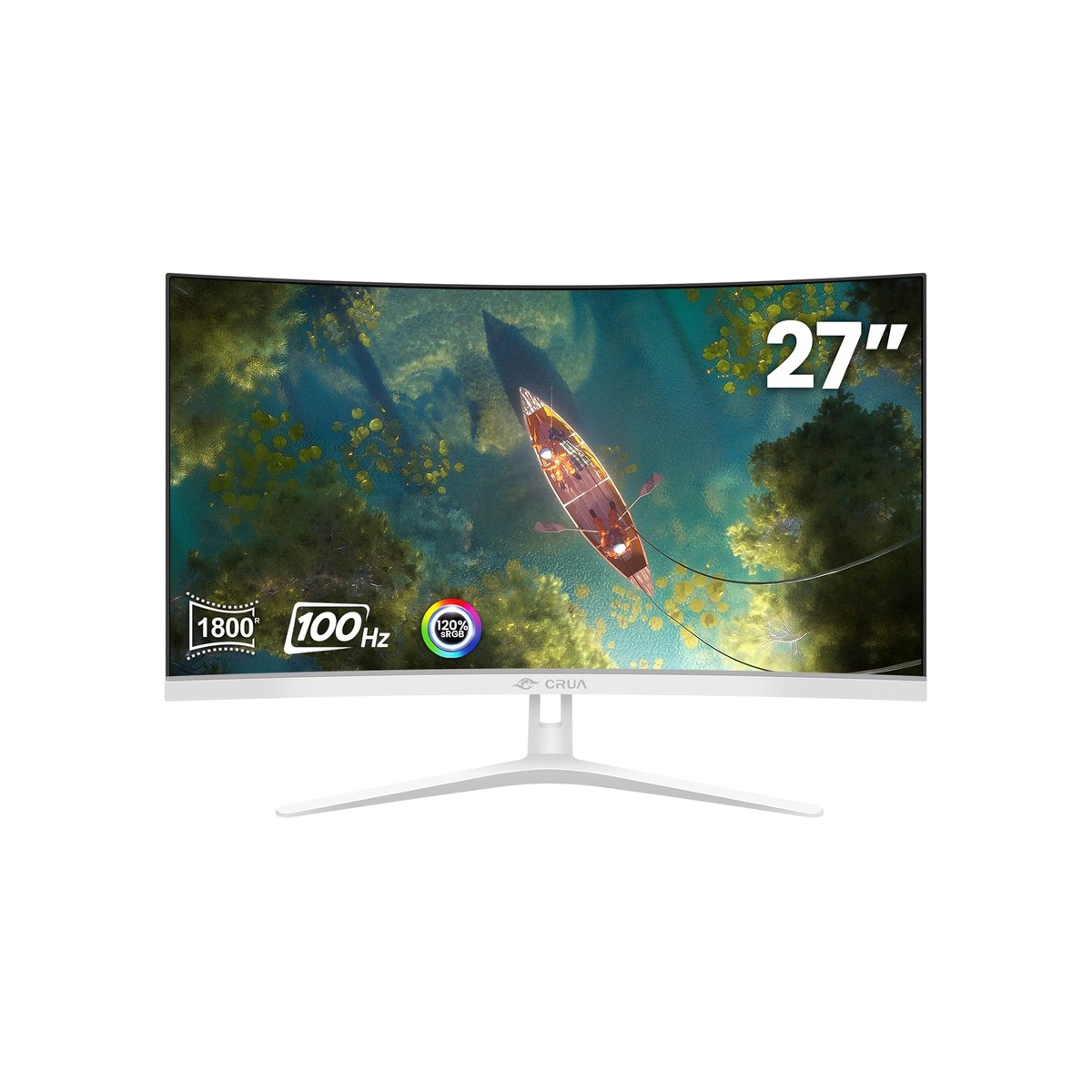 CRUA 27 Inch FHD 100Hz White Curved Computer Monitor, 1800R VA, Frameless-1 CRUA 27 Inch FHD 100Hz White Curved Computer Monitor, 1800R VA, Frameless - Image 1