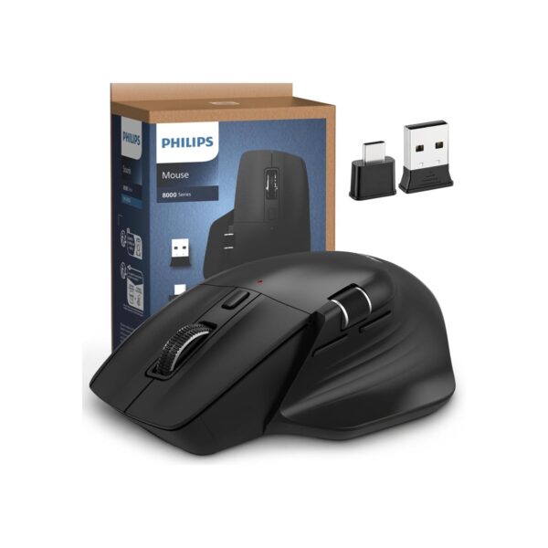 PHILIPS Ergonomic Wireless Mouse, Multi-Device Bluetooth (USB-A/C) for Laptop &