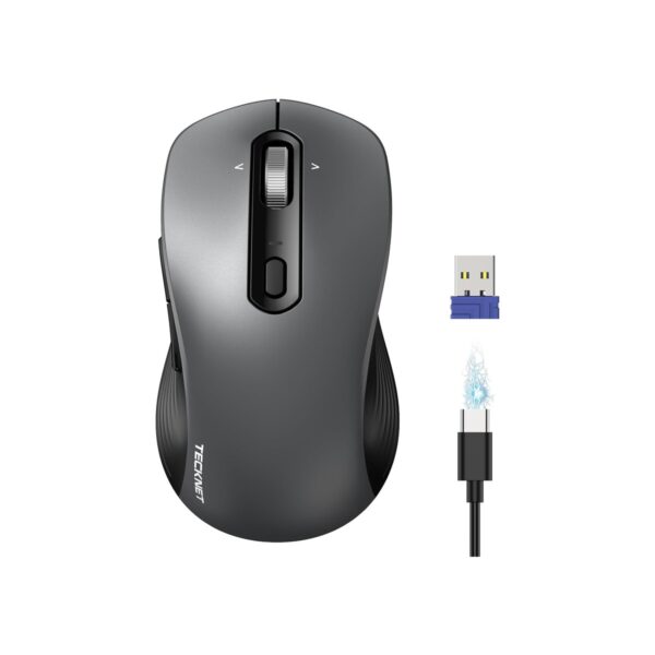 TECKNET Rechargeable Wireless Bluetooth Mouse with 4-Way Wheel, 3-Device