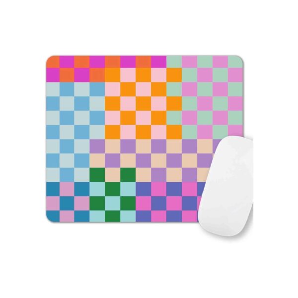 Cute Colorful Checkered Mouse Pad, Retro Purple Pink Blue Green Mousepad