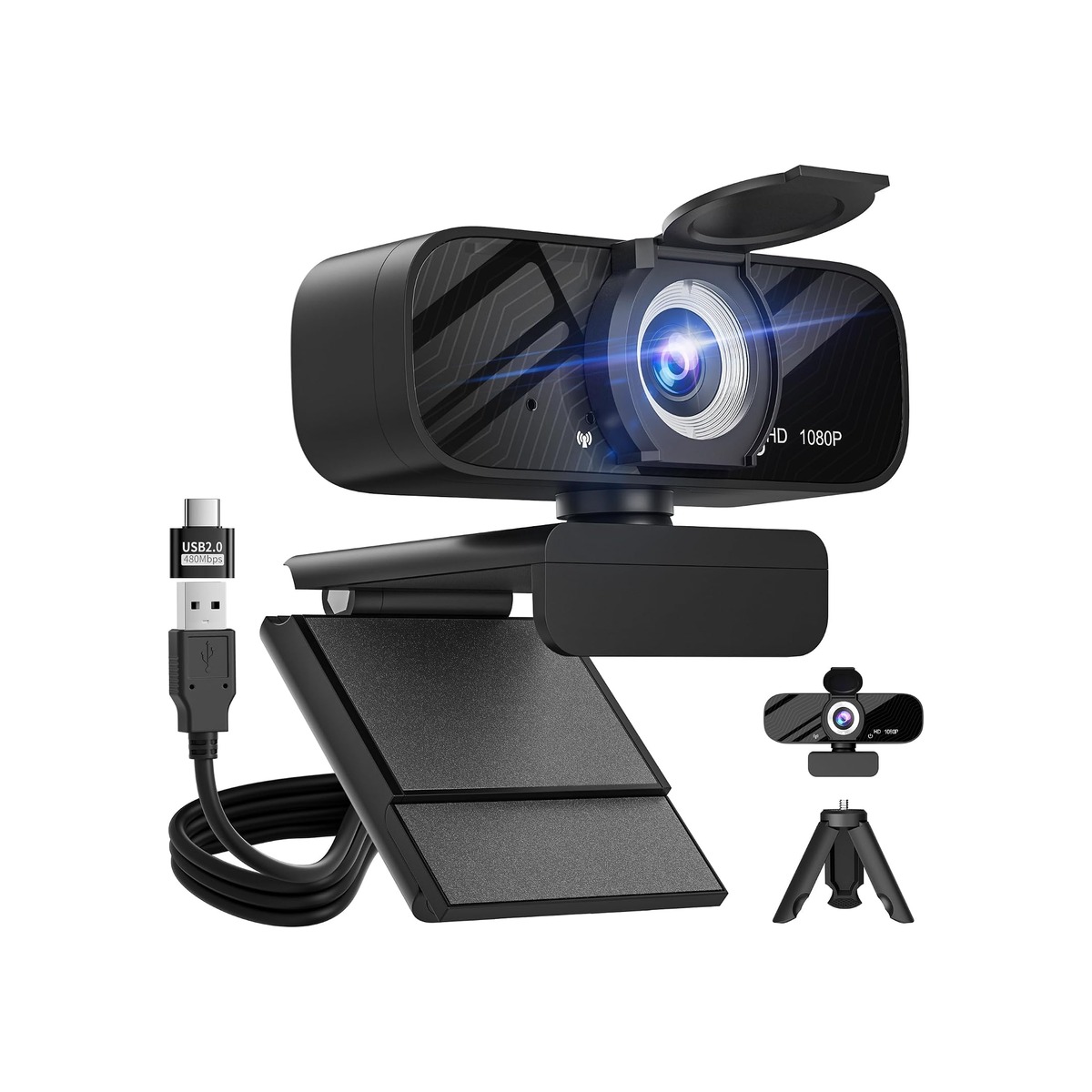 Gohero Full HD 1080P Video Webcam, Noise Cancellation, Privacy Cover-1 Gohero Full HD 1080P Video Webcam, Noise Cancellation, Privacy Cover - Image 1