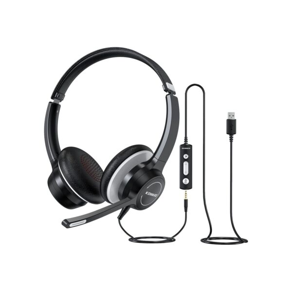 USB Headset with Microphone, 3.5mm Wired Computer Headsets with Noise Cancelling