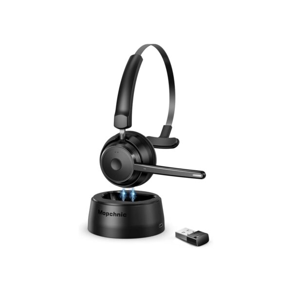 Mopchnic Bluetooth Headset, Wireless Headset with AI Noise-Canceling Microphone