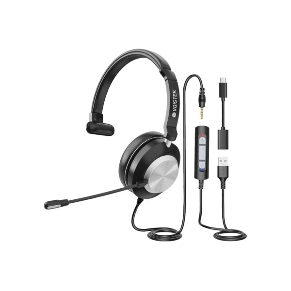Voistek USB Headset with Microphone for PC, Wired Work Headset (One Ear)