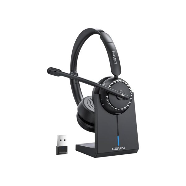LEVN Wireless Headset, Wireless Headset with Mic for Work, AI Noise Cancelling